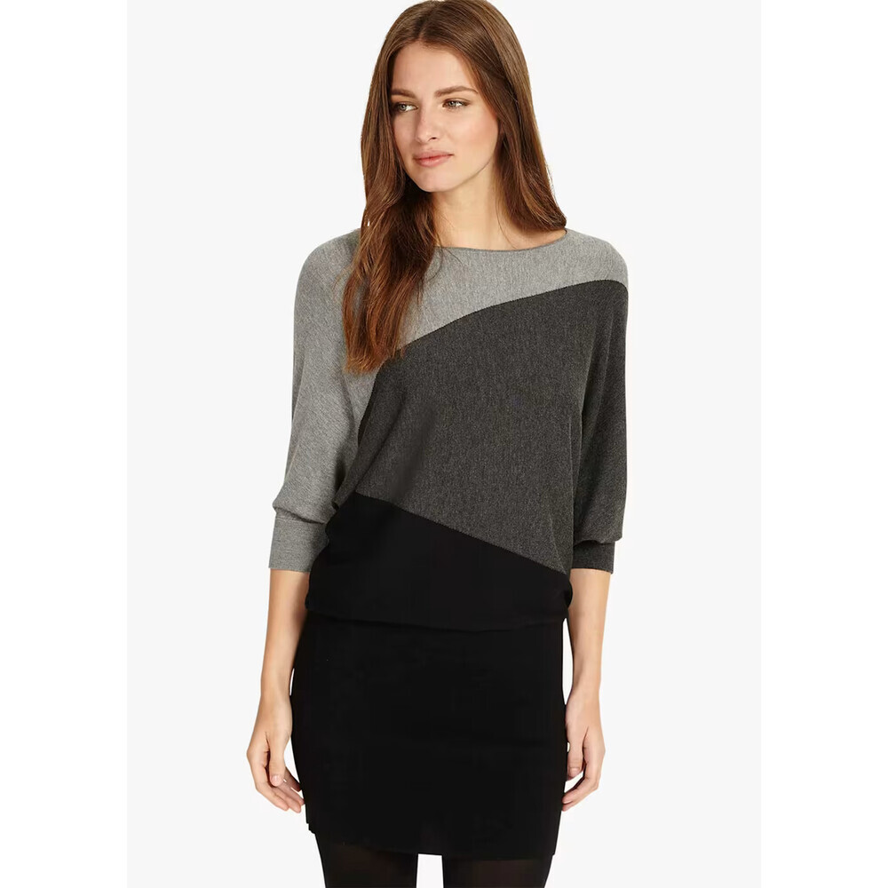 Phase Eight Becca Diagonal Colour Block Dress Grey/Black Size 4 US 8UK